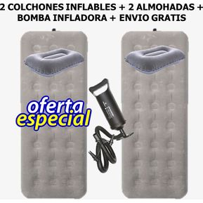 2 Colchon Inflable Sencillo + 2 Almohada + bomba infladora