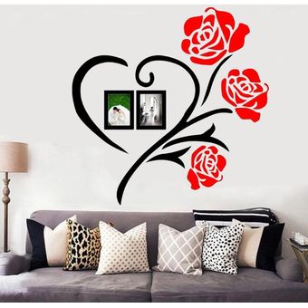 Marco del amor 3D Rose acrílico etiqueta de la pared arte de la foto de la decoración Sala dirigen la etiqueta-Black 
