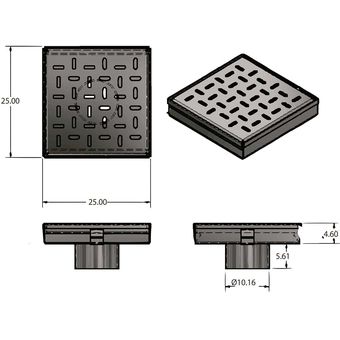 Coladera Pluvial de Acero Inoxidable 25x25 cm con tornillos