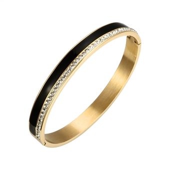 #Gold Black Color regalo de joyería de boda XYX brazalete con abalorio de cristal pulsera de resina de cerámica de acero inoxidable para mujer 