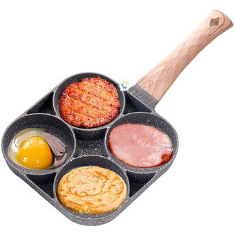 Sartén de inducción con piedra Maifan antiadherente para huevos con mango  de madera, sartén para tortilla para cocinar alimentos para bebés y niños