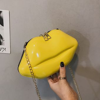 bandolera con cremallera marca de moda #Yellow Color liso Bolso de hombro con estampado de labios para mujer 