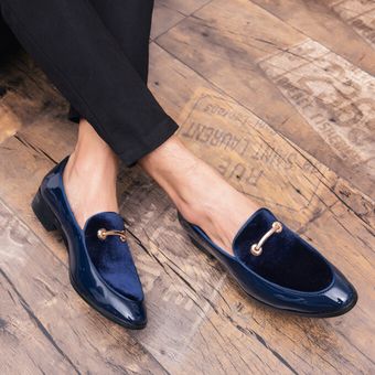 Zapatos formales para hombre de gran tamaño azul de gamuza de alta calidad sin cordones vestido de banquete calzado 