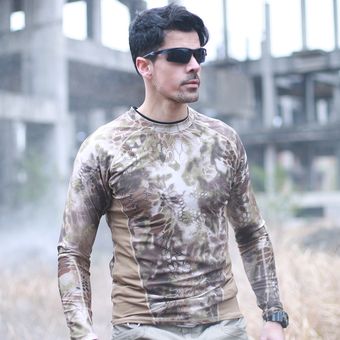 camisas de caza y senderismo de secado rápido camiseta de combate militar Camiseta de camuflaje de manga larga para hombre 