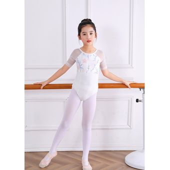 traje de baile Blanco estampado Ropa de baile de Ballet elegante de alta calidad LAN Falda de Ballet de manga corta para niños leotardo para niñas #BL099-children 