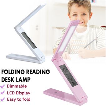Reloj-Pink LCD plegable LED Lámparas de mesa regulable Luz portátil de lectura lámpara de escritorio Touch Control 