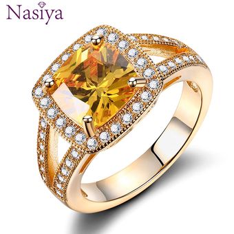 Para Que Las Mujeres Creen Anillo De Cristal Amarillo 925 De 