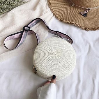 cruzadas informales bandoleras pequeñas bohemias circulares de verano #White Bandolera para playa de paja redonda hecha a mano para mujer 