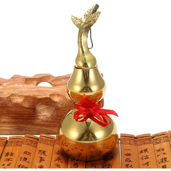 Latón chino Feng Shui Calabaza de Wu Lou Wu Lu Salud Mejorar budista buena suerte # 4 pulgadas-Albaricoque 