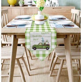 té y cena, Camino de mesa a cuadros verdes de Pascua para el hogar 
