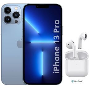 Celular Reacondicionado iPhone 13 Pro 128GB Azul+AudifinosTWS Blancos