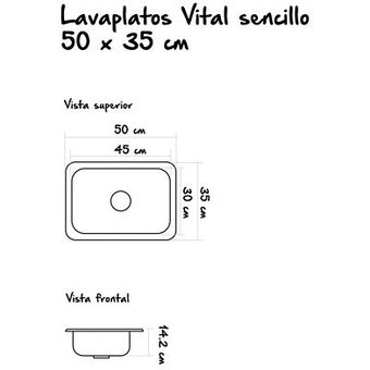 Lavaplatos sencillo de empotrar 50 x 35 cm socoda