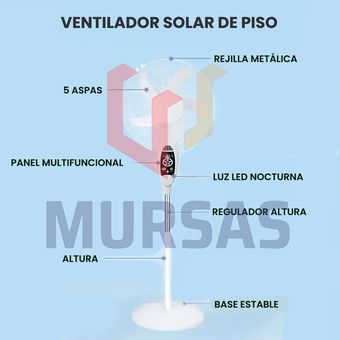 Ventilador Solar Recargable Luz Led Y Control 9 Velocidades