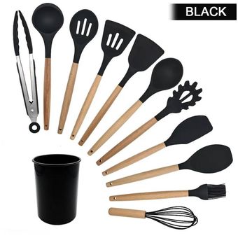 GENERICO Juego Utensilios de cocina silicona con madera 10 pcs