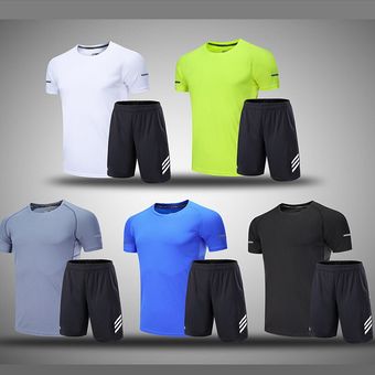 ropa deportiva para correr corredores deportivos Conjuntos de ropa de gimnasio para hombre + Camiseta Pantalones cortos traje deportivo para correr conjunto de dosPC chándales de entrenamiento 