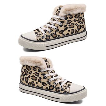 Zapatillas de nieve de lona de moda para mujer Leopardo imprime zapatillas de deporte resistentes al desgaste 
