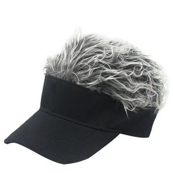 sombrero de Gorras de visera para el pelo con Peluca de pelo falso 