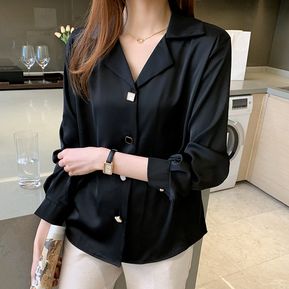Camisa mujer cuello traje temperamento francés negro