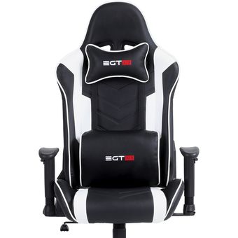 Silla gaming ergonómica, cuero sintético, negro y blanco, silla de