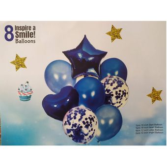 Set 14 Globos Metalizados Estrella Corazon Plateado Blanco