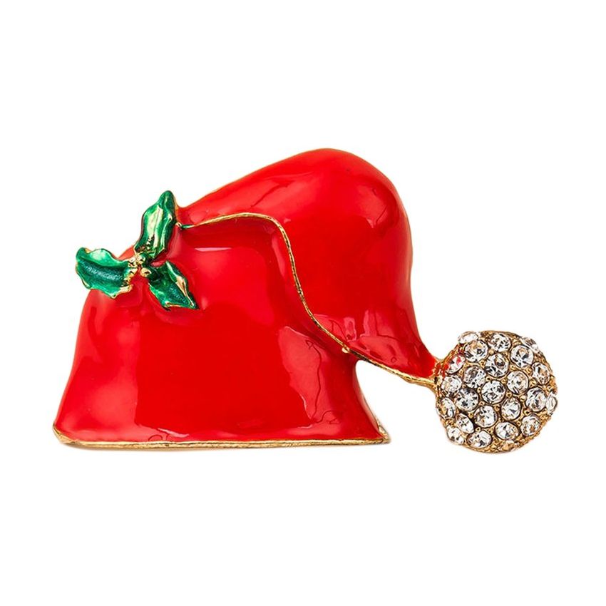 Sombrero de Navidad rojo Broche de aleación delicada Cristal Rhinestone lindo Papón de la tapa de Santa