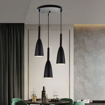 Lámpara de Techo Colgante Moderno Madera 3 Luces E27 Negro 