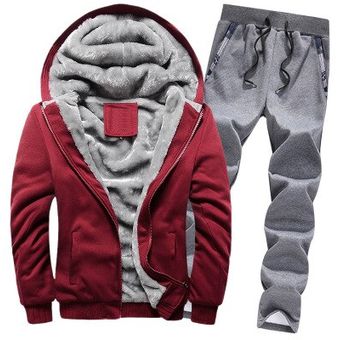 abrigo de calle Otoño e Invierno chándal de 2PC Conjuntos deportivos para correr para hombre ropa con capucha y pantalones 