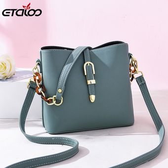 bolso cruzado de cuero PU con cierre de cinturón #20x11x19cm Bandolera tipo cubeta para mujer a la moda 