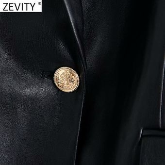 c Zevity-Chaqueta de piel sintética con botones de Metal para mujer 