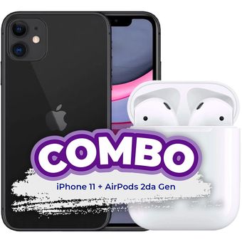 COMBO DE iPhone+AirPods *Apple iPhone 11 64GB COLOR NEGRO+ AirPods 2da  Generacion *REACONDICIONADOS