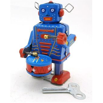 Vintage Vintage Drum Sound Robot Tin Toys Classic Clock Up 
