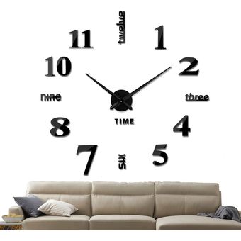 Reloj Para Pared 3d Grande En Madera Números En Negro 90cm