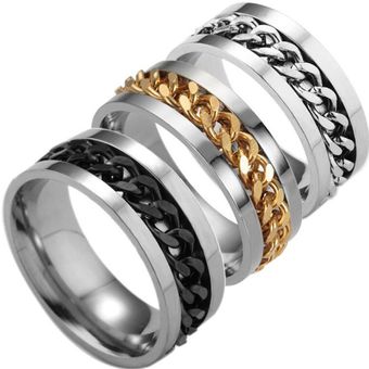 Spinner Punk Anillo De Cadena Negro Para Hombres Punk Joyas 