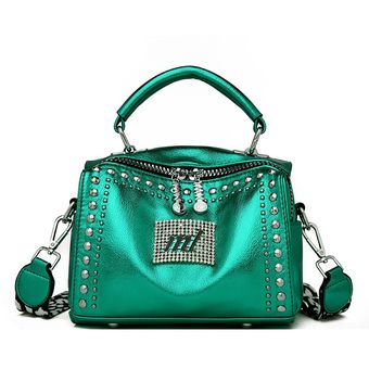 #Green bandolera negra de gran capacidad Bolso de cuero con remaches para mujer bolso de hombro de lujo 