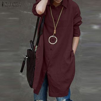 ZANZEA mujer de manga larga túnica de la blusa Top del botón de la más el tamaño Sólido - Vino rojo | Linio - ZA402FA13SJPGLCO