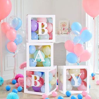 caja de globos transparente con letras d Decoración de baño de bebé 