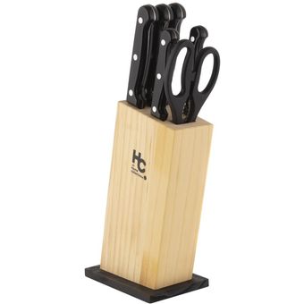 SET 5 CUCHILLOS + TIJERA BASE MADERA KITCHEN CRAFT