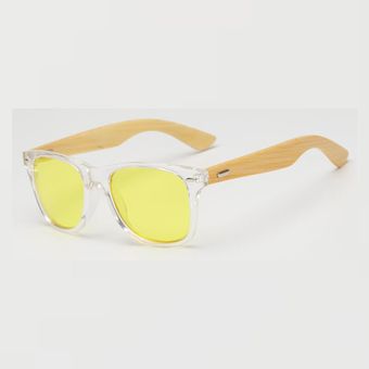 Wood Men Women Night Vision Bamboo Sunglasses Drive Yellow 