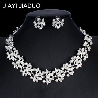 Jia Yi Jia Imitación Collar De Perlas Pendientes Plata Joyas 