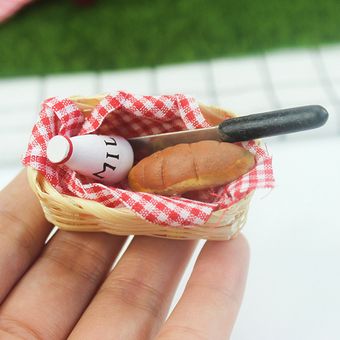 Casa de muñecas miniatura cesta de pan de leche modelo Prop adorno acc 