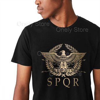 Camiseta de cuello redondo con escudo estándar del Imperio Romano SPQR Imagen Retro personaliz HON 