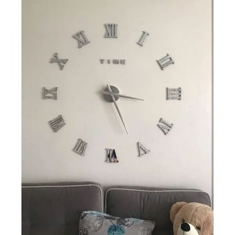 RELOJ DE PARED 3D GRANDE 100X100CM COLOR PLATEADO