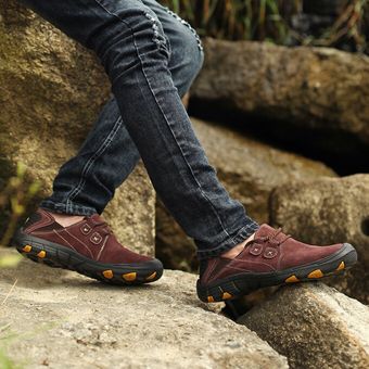 Zapatos casuales al aire libre de gran tamaño para hombres Zapatos de conducción de cuero con cordones Zapatos para correr resistentes al desgaste Rojo 