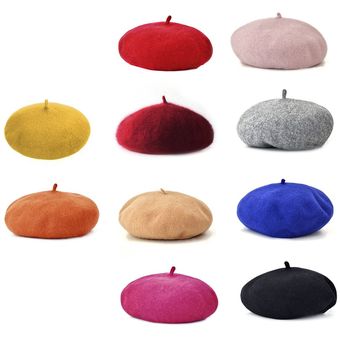 Casual Children Sombrero Color Sólido Ceretas Vintage Tapa Redondo Sombrero de lana para niñas 