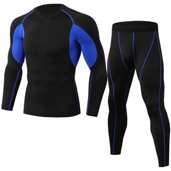 Traje deportivo de Licra para Hombre, ropa deportiva de con capa Base, medias de verano para Fitness y ciclismo(Black-Blue)