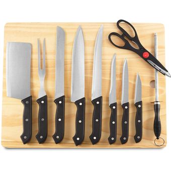  Juego de cuchillos de cocina, juegos de cuchillos de 18 piezas  para cocina con bloque y afilador, juego de cuchillos de acero inoxidable  con barra de cuchillo, 6 cuchillos de carne