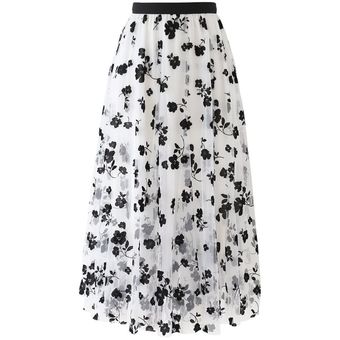 Falda larga plisada con estampado Floral para mujer falda de malla 