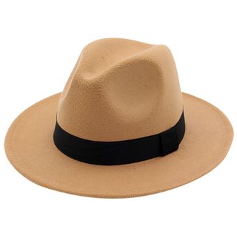 Sombrero hombres mujeres ancho Sombrero Vintage con hebilla de cinturón ajustable Outbacks sombreros de fieltro moda negro Top Jazz gorra #Yellow Sombrero Mujer DJL 