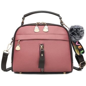 Bolso de mano de cuero PU para mujer y niña bolso de fiesta Crossby bolsos de mensajero con borla con bola bandoleras femeninas #C Pink 