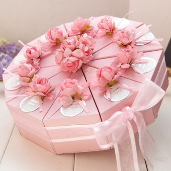 20 piezasazulRosa flor Triangular estilo de pastel de boda Cajas 